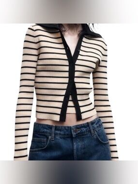 Zara striped knit polo cardigan, Large